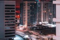 High-rise buildings at nightime in Dubai