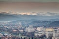 High-rise buildings and snowy mountains in Miskolc Hungary