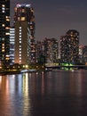 High rise buildings in Tokyo reflected in a river