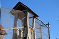 High-rise children`s house with bridges and footbridges for better safety, the whole game element is networked with a rope net. ch Royalty Free Stock Photo