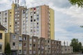 High-rise complex, walls hanging from the windows, social hotspot in Goettingen, Germany