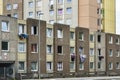 High-rise complex, walls hanging from the windows, social hotspot in Goettingen, Germany