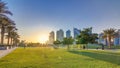 The high-rise district of Doha timelapse at sunset Royalty Free Stock Photo