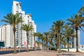 High-rise modern buildings under blue sky in Ashdod, Israel.