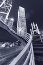 High rise office buildings in Central district of Hong Kong city at night Royalty Free Stock Photo