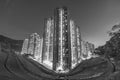 High rise residential buiilding of public Estate in Hong Kong city at dusk