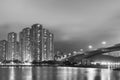 High rise residential building and bridge in Hong Kong city Royalty Free Stock Photo