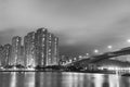 High rise residential building and bridge in Hong Kong city Royalty Free Stock Photo