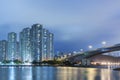 High rise residential building and bridge in Hong Kong city Royalty Free Stock Photo