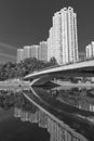 High rise residential building in Hong Kong city in monochrome Royalty Free Stock Photo