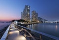 High rise residential building in Hong Kong city at dusk Royalty Free Stock Photo