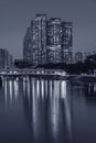 High rise residential building in Hong Kong city at night in monochrome Royalty Free Stock Photo