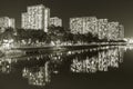 High rise residential building of public estate in Hong Kong city at night Royalty Free Stock Photo