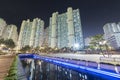 High rise residential building and public park in Hong Kong city at night Royalty Free Stock Photo