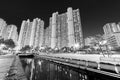 High rise residential building and public park in Hong Kong city at night Royalty Free Stock Photo