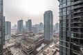 high-rise with a view of the city, surrounded by tall buildings and busy streets Royalty Free Stock Photo