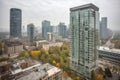 high-rise with a view of the city, surrounded by tall buildings and busy streets Royalty Free Stock Photo