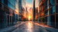 High-rise windor buildings made of glass reflect the sunrise Royalty Free Stock Photo
