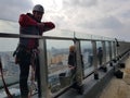 High rise workers cleaning the windows.