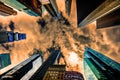 High rising skyscrapers at Times Square in NYC. The place is famous as world`s busiest place and an iconic landmark in Manhattan. Royalty Free Stock Photo