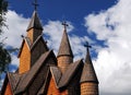 High Rising Towers Of The Largest Stave Church Of Norway In Heddal