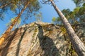 High rock and pines in the national park Repovesi, Finland Royalty Free Stock Photo