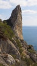 High rock resembles a horn. Black sea coast.