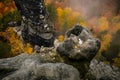 High sandstone cliff on autumn forest background, landscape near Pravcicka gate Prebischtor rock formation in Bohemian Royalty Free Stock Photo