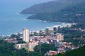 High scenic view point landscape of resorts on mountain and blue Andaman Sea in Phuket island of Thailand Royalty Free Stock Photo