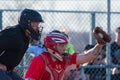 High School Baseball catcher catches the pitch Royalty Free Stock Photo