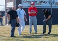 High school baseball coaches and umpires Royalty Free Stock Photo