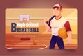 High school basketball cartoon web banner, league