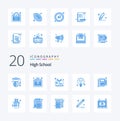 20 High School Blue Color icon Pack. like note. diary. id. light bulb. ideas Royalty Free Stock Photo