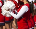 Close up cheerleaders pom pom while she cheers