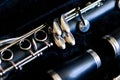 Clarinet keys on black background Royalty Free Stock Photo