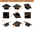 High school or college graduation cap set. Diploma awarding ceremony Royalty Free Stock Photo