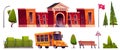 High school exterior cartoon vector elements set.