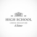 High School Facade Abstract Vector Sign, Symbol or Logo Template. Knowledge or Science Building Sketch with Classy Retro