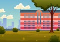 High school facade. Urban landscape background with institute or university building. Vector cartoon city municipal Royalty Free Stock Photo