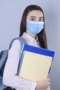 High school girl with mask on her face going back to school Royalty Free Stock Photo
