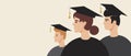 High school graduates or students, copy space template, flat vector stock illustration with people in academic caps at the Royalty Free Stock Photo