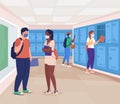 High school hallway flat color vector illustration Royalty Free Stock Photo