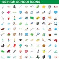 100 high school icons set, cartoon style Royalty Free Stock Photo
