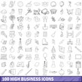 100 high school icons set, outline style Royalty Free Stock Photo