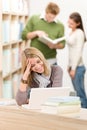 High school library - student with laptop Royalty Free Stock Photo