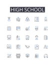 High school line icons collection. Middle school, Elementary school, Primary school, Higher education, Graduate school Royalty Free Stock Photo
