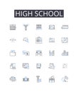 High school line icons collection. Presentation, Seminar, Lesson, Workshop, Discussion, Talk, Address vector and linear