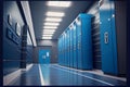 High school lobby corridor interior with row of blue lockers horizontal banner flat Royalty Free Stock Photo