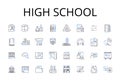 High school line icons collection. Middle school, Elementary school, Primary school, Higher education, Graduate school Royalty Free Stock Photo