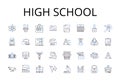 High school line icons collection. Middle school, Elementary school, Primary school, Higher education, Graduate school